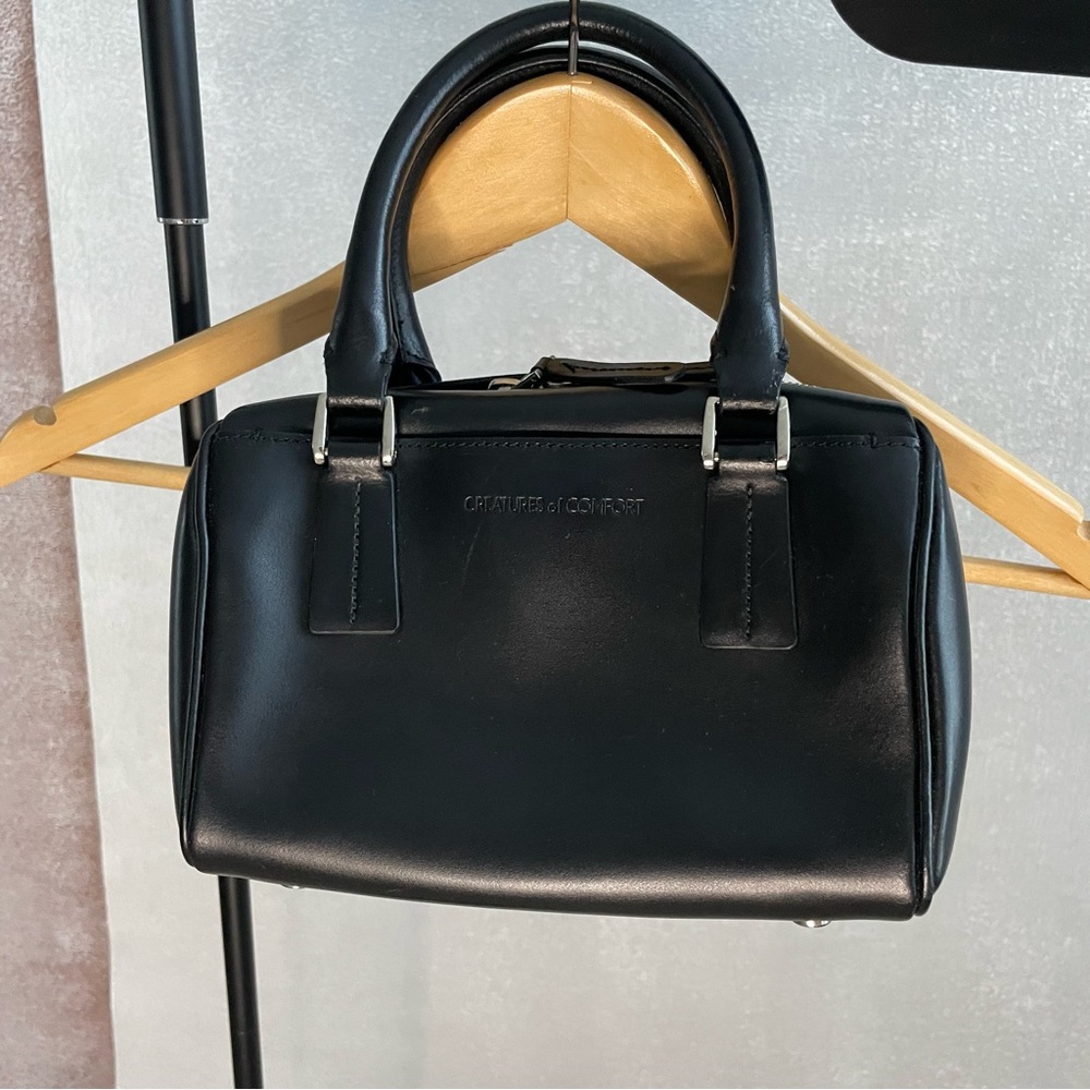 Creatures of Comfort black leather mini bowler handbag